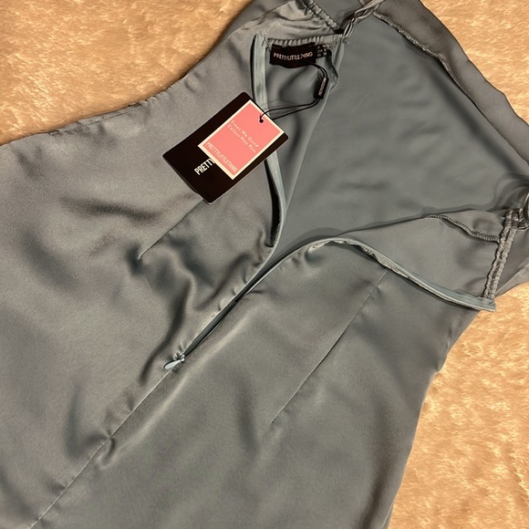 PRETTYLITTLETHING Satin Cowl Neck Hip Cut Out Dress - Picture 11 of 16